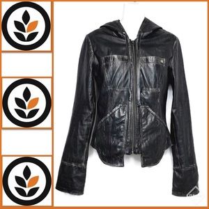 EVER BRAND Distressed 100% Lambskin Hoodie Jacket